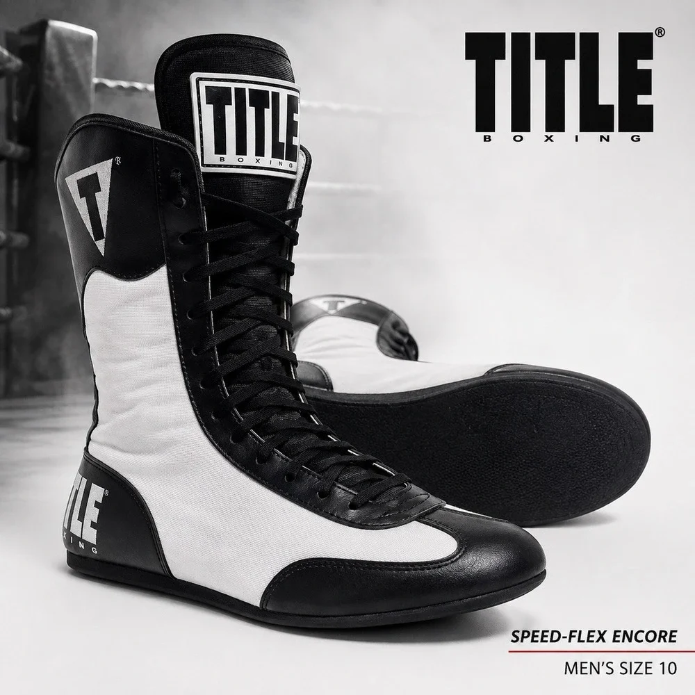 TITLE Boxing Hi-Top Speed-Flex Encore Boxing Shoes White Black Size 10 EU 44